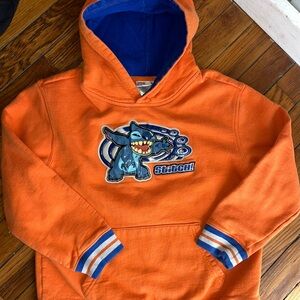Kids 7/8 Y2K Vintage Disney Store Stitch Orange Hoodie Sweatshirt